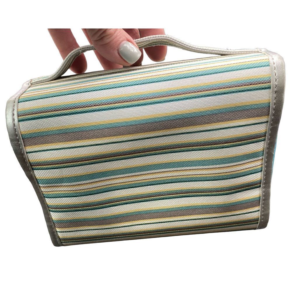 Avon Striped Hanging Travel Accessory With 3 Removable zippered pouches
